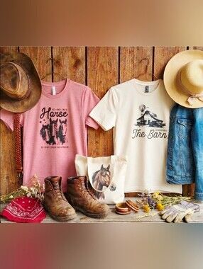 Horse Lover Graphic Tee Shirt Bundle Pink & Cream Country Western Barn Set